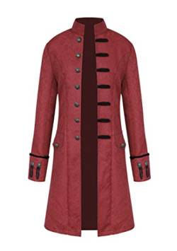 EFOFEI Herren Gothic Gehrock Vintage Uniform Kostüm Mittelalter Renaissance Retro Uniform Mittelalterliche Renaissance Uniform Mantel Weinrot M von EFOFEI