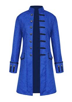 EFOFEI Herren Gothic Steampunk Vintage Tailcoat Jacke Männlich Gothic Frock Mantel Einfarbig Steampunk Gehrock Mode Stehkragen Mantel Blau 4XL von EFOFEI