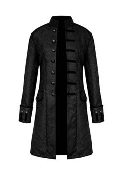 EFOFEI Herren Steampunk Retro Uniform Stehkragen Kleidung Nieten Stehkragen Langarm Freizeitjacke Jacke Windbreaker Steampunk Graben Outwear Schwarz XL von EFOFEI