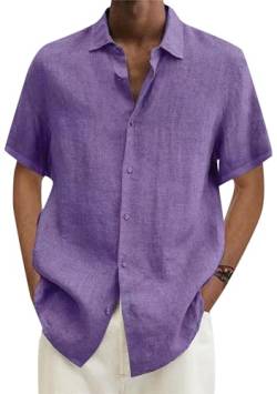 EFOFEI Herren Vielseitiges Freizeithemd Baumwolle Leinen Atmungsaktiv Hemd Casual Regular Fit Hemd Violett 4XL von EFOFEI