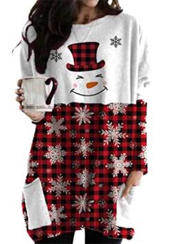EFOFEI Lady's Christmas Holiday Sweatshirts Kleid Damen Langarm Sweatshirt Pullover Kostüm mit Seitentasche Langer Saum Partybluse EIN Hut S von EFOFEI