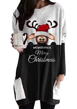 EFOFEI Mädchen Plissee Bodycon Pullover Chrismas Pullover mit Taschen Rentierkleid Pullover Nähte Rundhals Pullover AFFE Weiß Schwarz M von EFOFEI