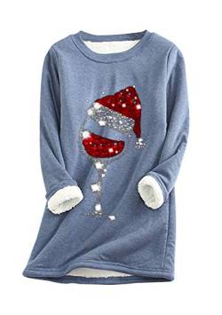 EFOFEI Mädchen Top mit Weihnachtsmützenmuster Festliche Sweatshirt Lässiges warmes Oberteil Blau XXL von EFOFEI