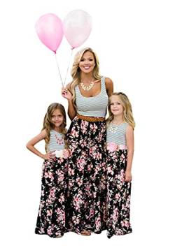 EFOFEI Mutter und Tochter Kleider Set Mutter Und Tochter Maxilangkleid Familiekleidung Partykleid Strandkleid Streifen Blume XL von EFOFEI