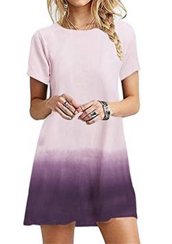 EFOFEI Sommer Beiläufig Regenbogen T-Shirt Kleid Bequemes Tunika-Kleid mit Farbverlauf Gradient Rosa XS von EFOFEI