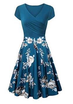 EFOFEI Womens Floral bedrucktes Sommerkleid Kurzarm Kleid, XXL, Z-blumen Hellblau von EFOFEI