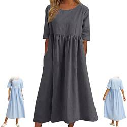 EFRANO Sommerkleider für Damen, Sommer lässiges einfarbiges Maxikleid, Lässiges langes Kleid mit Rundhalsausschnitt und halben Ärmeln (C,XL) von EFRANO