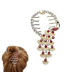 Vintage süße Perle Quaste Haarspangen,Haarspange mit Strassplatten,Fester Clip mit hohem Pferdeschwanz,Haarschmuck für Frauen (A) von EFRANO