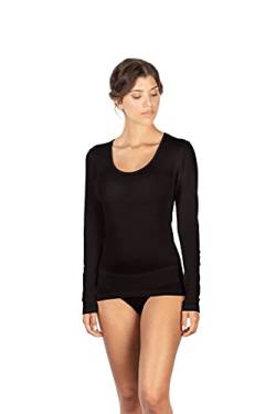 EGI Damen Langarmshirt aus Merinowolle, Seide Schwarz - 34 DE (M) von EGI