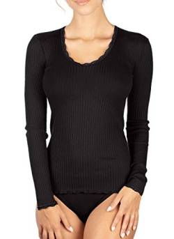EGI Damen-Shirt mit langen Ärmeln, Mikro-Wolle, gerippt, Ausschnitt und Ärmel, Spitze (XL, Schwarz), Nero, L/XL von EGI