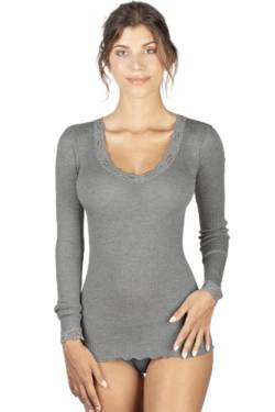 EGI Damen-Shirt mit langen Ärmeln, Wolle und Seide, gerippt mit Spitze, grau, X-Large von EGI
