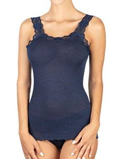 EGI Damen-Tanktop mit Spitzenrand aus 85 % Wolle und 15 % Seide, gerippt, Blau S-M von EGI