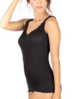 EGI Damen-Tanktop mit Spitzenrand aus 85 % Wolle und 15 % Seide, gerippt, Schwarz L/XL von EGI