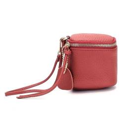 Damen-Clutch, klein, kompakt, erste Schicht aus Rindsleder, niedlich, kreativ, einfach, Münzbörse, Münzfach mit Reißverschluss, Kosmetiktasche (Color : Red) von EGLOW