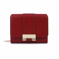 Damen-Geldbörse aus Leder, All-Match-Münzbrieftasche, schlichtes, kompaktes Damen-Kreditkartenetui, dreifach faltbare Damen-Geldbörsen, Münzen, Reißverschlussfach mit Ausweisfenster ( Color : Red ) von EGLOW