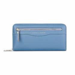 EGLOW Damen-Leder-Geldbörse, leicht, mit Reißverschluss, Lange Geldbörsen, mehrere Taschen, Clutch-Geldbörse, modisch, schlicht, klassisch, vegan, weiches PU-Leder, Kartenhalter (Color : Blue) von EGLOW