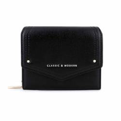 EGLOW Mode Weiches Leder Kleine Geldbörse Flapover Bifold Geldbörse Reißverschlussfach Geldkarte Ausweis Fenster Geldbörse für Frauen Mädchen (Color : Black) von EGLOW