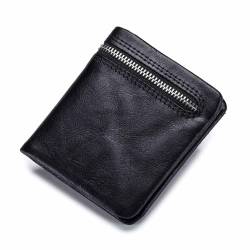 EGLOW Tragbare Mini-Geldbörse aus Leder, Kartenhalter, Herren-Geldbörse aus echtem Ölwachs-Leder, vertikale Bifold-Geldbörse für Herren, handgefertigtes Vintage-Geschenk (Color : Black) von EGLOW