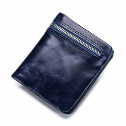 EGLOW Tragbare Mini-Geldbörse aus Leder, Kartenhalter, Herren-Geldbörse aus echtem Ölwachs-Leder, vertikale Bifold-Geldbörse für Herren, handgefertigtes Vintage-Geschenk (Color : Blue) von EGLOW