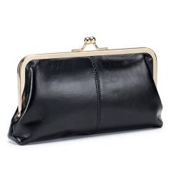 Echtleder-Clutch-Tasche für Damen, Taschen-Münzenetui, Alltags-Geldbörse, Retro-Geldbörse, Münz-Organizer, niedliche Geldbörse, handgefertigtes Vintage-Geschenk (Color : Black) von EGLOW