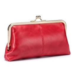 Echtleder-Clutch-Tasche für Damen, Taschen-Münzenetui, Alltags-Geldbörse, Retro-Geldbörse, Münz-Organizer, niedliche Geldbörse, handgefertigtes Vintage-Geschenk (Color : Red) von EGLOW
