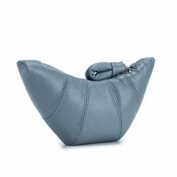 Kreative Kuhhorn-Geldbörse für Damen, Leder-Geldbörse für Damen, weiches Leder, Ochsenhorn-förmige Mini-Reißverschluss-Wechseltasche (Color : Blue) von EGLOW