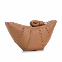 Kreative Kuhhorn-Geldbörse für Damen, Leder-Geldbörse für Damen, weiches Leder, Ochsenhorn-förmige Mini-Reißverschluss-Wechseltasche (Color : Brown) von EGLOW