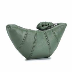 Kreative Kuhhorn-Geldbörse für Damen, Leder-Geldbörse für Damen, weiches Leder, Ochsenhorn-förmige Mini-Reißverschluss-Wechseltasche (Color : Green) von EGLOW
