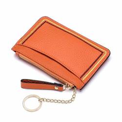 Leder-Münzbeutel, Geldbörse für Damen, Damen-Mini-Geldbörse, modisches Leder-Münzen-Geldbörse, Mini-Geldbörse mit Schlüsselanhänger, alltägliches Tragen, einfache Mode (Color : Orange) von EGLOW