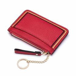 Leder-Münzbeutel, Geldbörse für Damen, Damen-Mini-Geldbörse, modisches Leder-Münzen-Geldbörse, Mini-Geldbörse mit Schlüsselanhänger, alltägliches Tragen, einfache Mode (Color : Red) von EGLOW