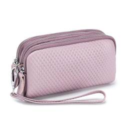 Melonensamen-Muster, Damen-Geldbörse mit DREI Reißverschlüssen, Münzfach, erste Schicht, Handytasche aus Rindsleder für Frauen, große Kapazität, Lange Clutch-Geldbörse (Color : Pink) von EGLOW