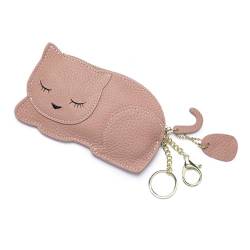 Niedliche Cartoon-Katzen-Geldbörse, Mini-Tier-Cartoon-Wechseltasche mit Schlüsselanhänger, niedliche Leder-Geldbörse, Schlüsseltasche für Damen und Kinder (Color : Pink) von EGLOW