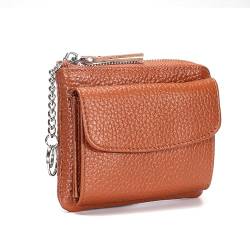 Wunderschöne Damen-Zero-Geldbörse, tragbare Geldbörsen, Leder, Mini-Schlüsselanhänger, Reißverschluss-Stil, Münzgeldbörse, Wristlet-Geldbörsen, Mädchen-Geldbörse, kleine Tasche (Color : Brown) von EGLOW