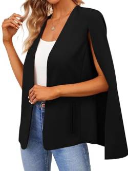 Damen Cape Blazer Split Langarm Open Front Blazer Jacke Business Casual Anzug Tops Cardigan Mäntel, Schwarz, L von EGOCKAL