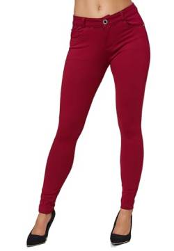 Damen Stretch Hose Skinny Fit Pants Push Up Leggings High Waist Stoffhose Big Size Treggings, Farben:Rot, Größe:40 von EGOMAXX