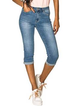 EGOMAXX Damen Capri Jeans Shorts Stretch Skinny 3/4 Bermuda Kurze 5 Pocket Hose Weich Denim Casual, Farben:Blau, Größe:36 von EGOMAXX