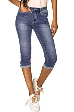 EGOMAXX Damen Capri Jeans Shorts Stretch Skinny 3/4 Bermuda Kurze 5 Pocket Hose Weich Denim Casual, Farben:Blau-2, Größe:36 von EGOMAXX