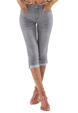 EGOMAXX Damen Capri Jeans Shorts Stretch Skinny 3/4 Bermuda Kurze 5 Pocket Hose Weich Denim Casual, Farben:Hellgrau, Größe:44 von EGOMAXX