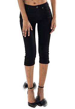 EGOMAXX Damen Capri Jeans Shorts Stretch Skinny 3/4 Bermuda Kurze 5 Pocket Hose Weich Denim Casual, Farben:Schwarz, Größe:44 von EGOMAXX
