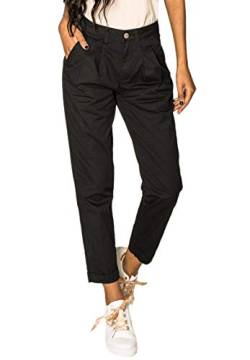 EGOMAXX Damen Chino Stoffhose High Waist Carotte Stretch Cropped weites Bein, Farben:Schwarz, Größe:M von EGOMAXX