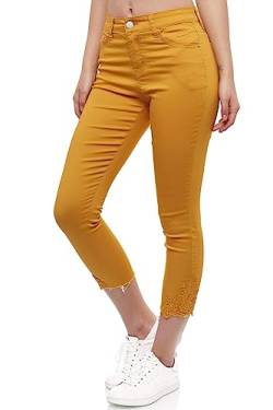EGOMAXX Damen Denim Jeans Stretch Leggings Hose Skinny Röhrenjeans Spitze, Farben:Gelb, Größe:38 von EGOMAXX