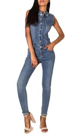 EGOMAXX Damen Jeans Anzug Overall Jumpsuit Hosenanzug Einteiler, Farben:Blau, Größe:44 von EGOMAXX