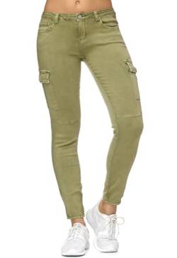 EGOMAXX Damen Treggings Cargo Stretch Skinny Jeans Hose Denim Röhrenjeans, Farben:Hellgrün, Größe:40 von EGOMAXX