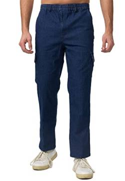 EGOMAXX Herren Stretch Cargo Jogger Hose Straight Leg Freizeit Pants Regular Fit Trousers mit Tunnelzug Schnürung, Farben:Blau, Größe Hosen:XL von EGOMAXX