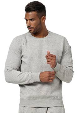 EGOMAXX Herren Sweatshirt Pullover ohne Kapuze Warmer Basic Rundhals Sweater Camo Jumper mit Armtasche, Farben:Grau, Größe Pullover:S von EGOMAXX