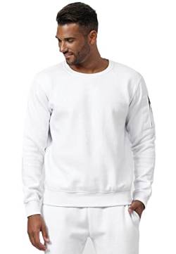 EGOMAXX Herren Sweatshirt Pullover ohne Kapuze Warmer Basic Rundhals Sweater Camo Jumper mit Armtasche, Farben:Weiß, Größe Pullover:4XL von EGOMAXX