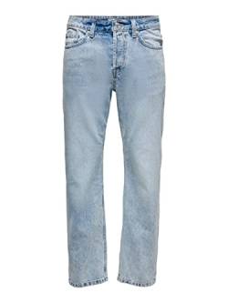 Herren O&S Loose Fit Jeans | Straight Leg Denim Pants ONSEDGE | Stoned Washed Hose Trousers, Farben:Hellblau, Größe Jeans:36W / 30L von EGOMAXX