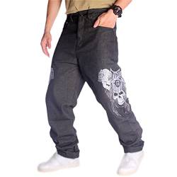 Cargohosen Herren Hip Hop Baggy Jeans Vintage Graffiti Drucken Loose Fit Denim Jeanshose Hipster Style Straßentanz Hosen Teenager Jungen Skateboard Hose von EGSDMNVSQ