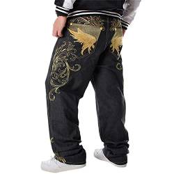 Cargohosen Herren Hip Hop Baggy Jeans Vintage Graffiti Drucken Loose Fit Denim Jeanshose Hipster Style Straßentanz Hosen Teenager Jungen Skateboard Hose von EGSDMNVSQ