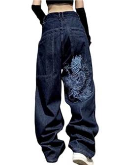 Damen Jeans Hose Baggy Hose Y2K Aesthetic Streetwear Hose mit Taschen Freizeithose 90er E-Girl Gerade Hosen von EGSDMNVSQ